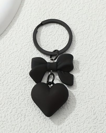 Y2K Bow Heart Keychain Cute Cool Matte Color Key Ring Purse Bag Backpack Car Key Charm Earbud Case Accessory Women   Gift