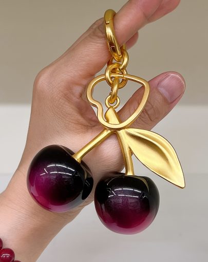 Single Cherry Keychain Compatible for Women - Shiny Resin Cherry with &, Cute Fruit Key for Handbags, Backpacks, Wallets - Alloy & Resin Accessory Gift