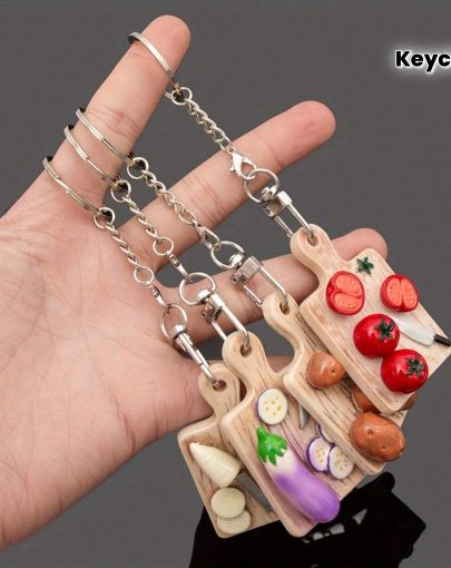 1pc Vegetable Shaped Keychain, Creative Pendant Bag Charm, Resin Potato, Tomato, Eggplant, Carrot Decor Key Chain
