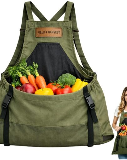 FIELD AND HARVEST Gardening Apron, Effortless Harvesting, Fruit Picking Apron with Internal Bag for Women (Green)