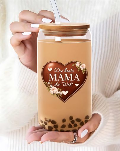 16oz Boho Glass Tumbler with Lid & Straw - Leak-Resistant Lid Suitable for Iced Coffee, Tea, Smoothies, Glass Cup with Lip-Friendly Rim, Boho Floral Gift for Mom, Mother' Day Present for Coffee Lovers