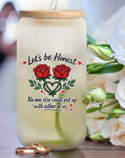Frosted Glass Cup Featuring a Red Rose Heart Design, Complete with a Lid And Straw. This 16Oz Iced Coffee Cup Showcases a Romantic Floral Quote, Making It a Charming Gift for Couples, Wives, Or Girlfriends