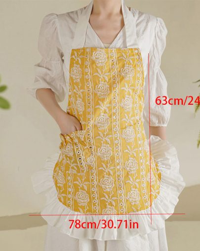 Floral Embroidered Kitchen Aprons for Women, Featuring a Waist Strap And a Pocket, Ideal for Cooking, Baking, And Cleaning
