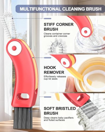 Set of 3 Multifunctional Brushes for Cleaning Cup Lids, Designed for Tight Areas, Bottle Openings, And Travel Mugs. These Portable And Durable Tools Come in Various Colors