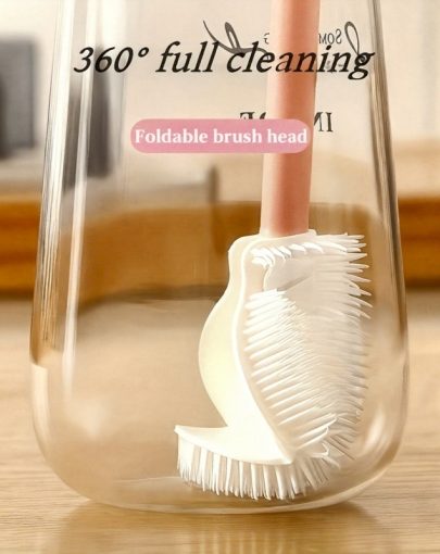 360° Rotating Cleaning Bottle Brush with a Foldable Head - Heavy-Duty Silicone Manual Scrubber, Featuring an Ergonomic Handle And a 360° Rotating Base, Suitable for Kitchens, Dishwasher Safe, Reusable And Portable - Perfect for Glass Bottles, Jars