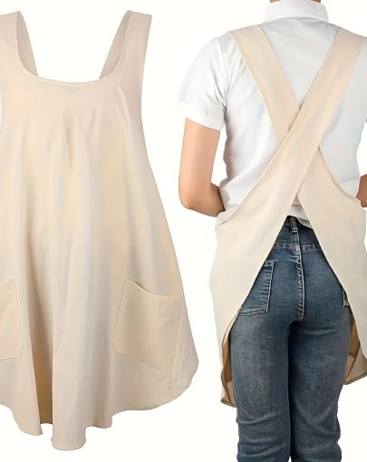 Summer Thin Apronu002FOne-Piece Pullover Apron with Crossed Back Without Tie Strapsu002FNon-Heavy Duty Apron Lightweight Apron