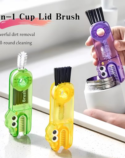 2pcs 3-In-1 Cup Lid Cleaning Brush Set A Multifunctional Cleaning Tool for Insulated Mugs, Water Bottles, And Cups; Features a Detachable Mini Brush Head for Cleaning Hard-To- Spots; Dishwasher Safe Cute Cartoon Design