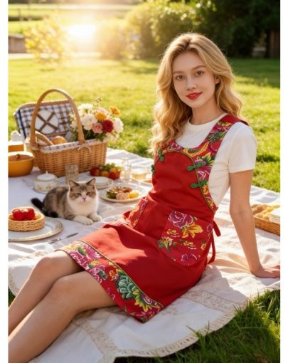 Double-Sided Buckle Characteristic Restaurant Kitchen Apron Retro Agritainment Apron Waist Ethnic Style Apron B And B Restaurant Clubhouse
